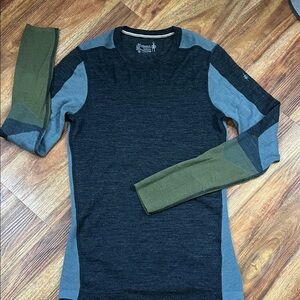 Smartwool Men's Black and Olive Long Sleeve Shirt Intraknit Active